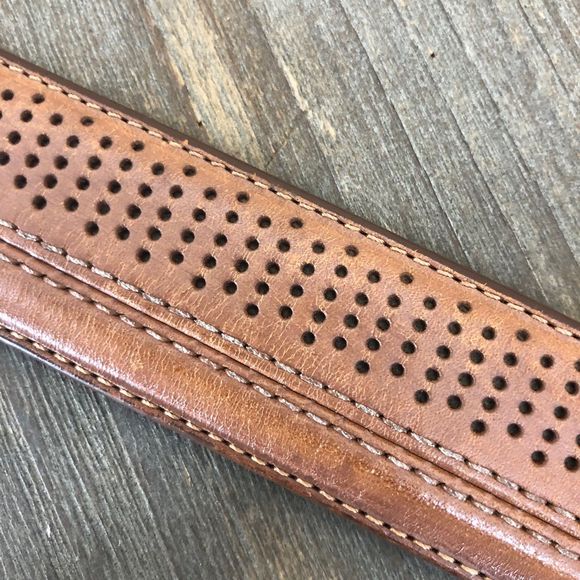 PGA Top Grain Leather Belt with Intricate Cutout Holes Design SZ 44 - Picture 6 of 8